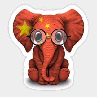 Baby Elephant with Glasses and Chinese Flag Sticker